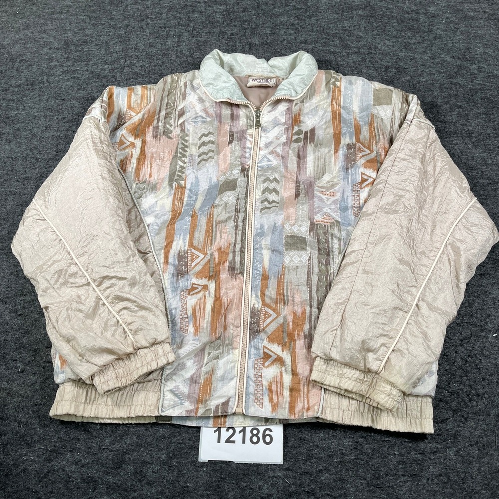 Vintage Westside Connection Windbreaker Jacket Womens Small Tan Brown Abstract